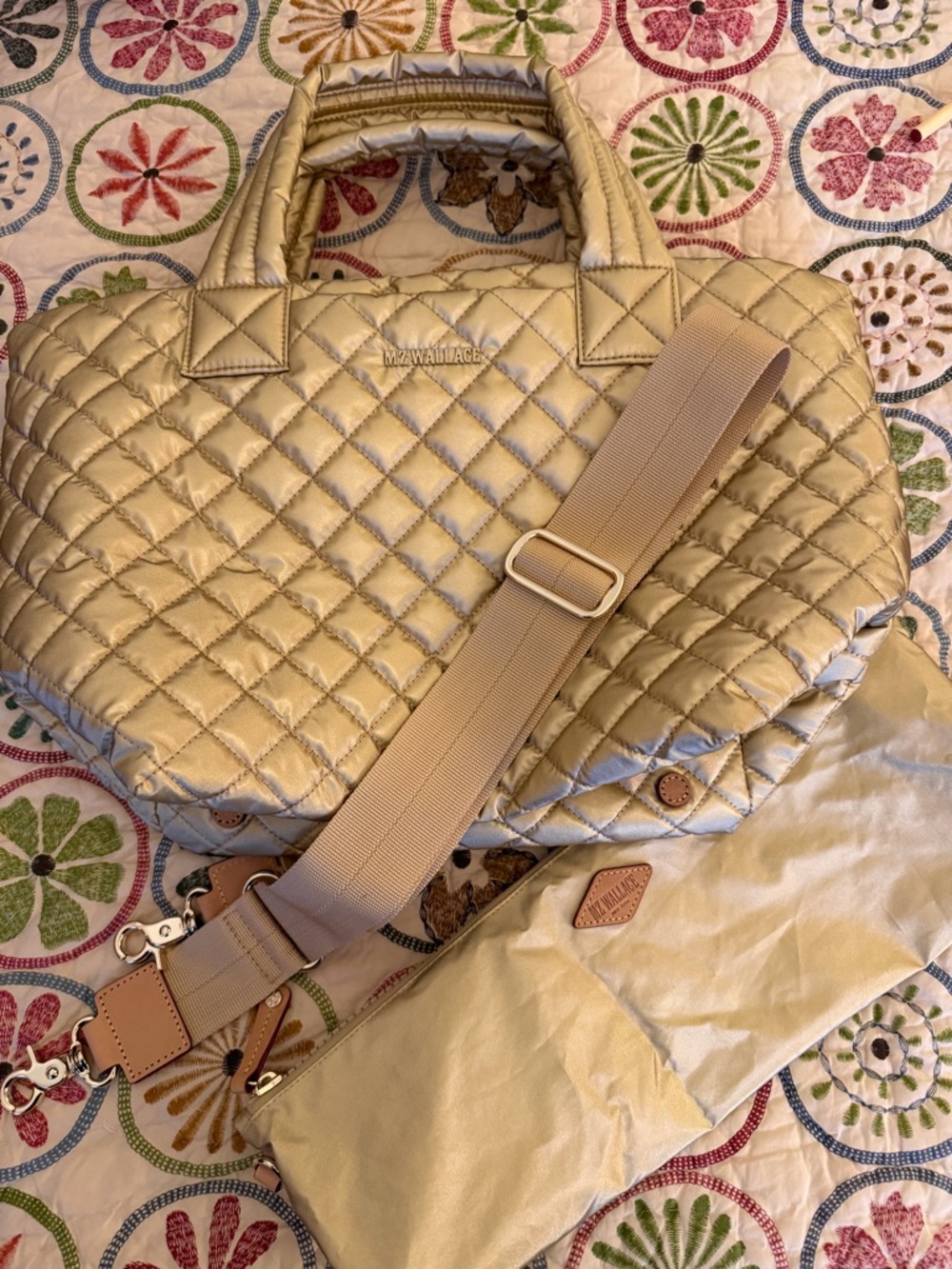 MZ Wallace gold small metro tote deluxe